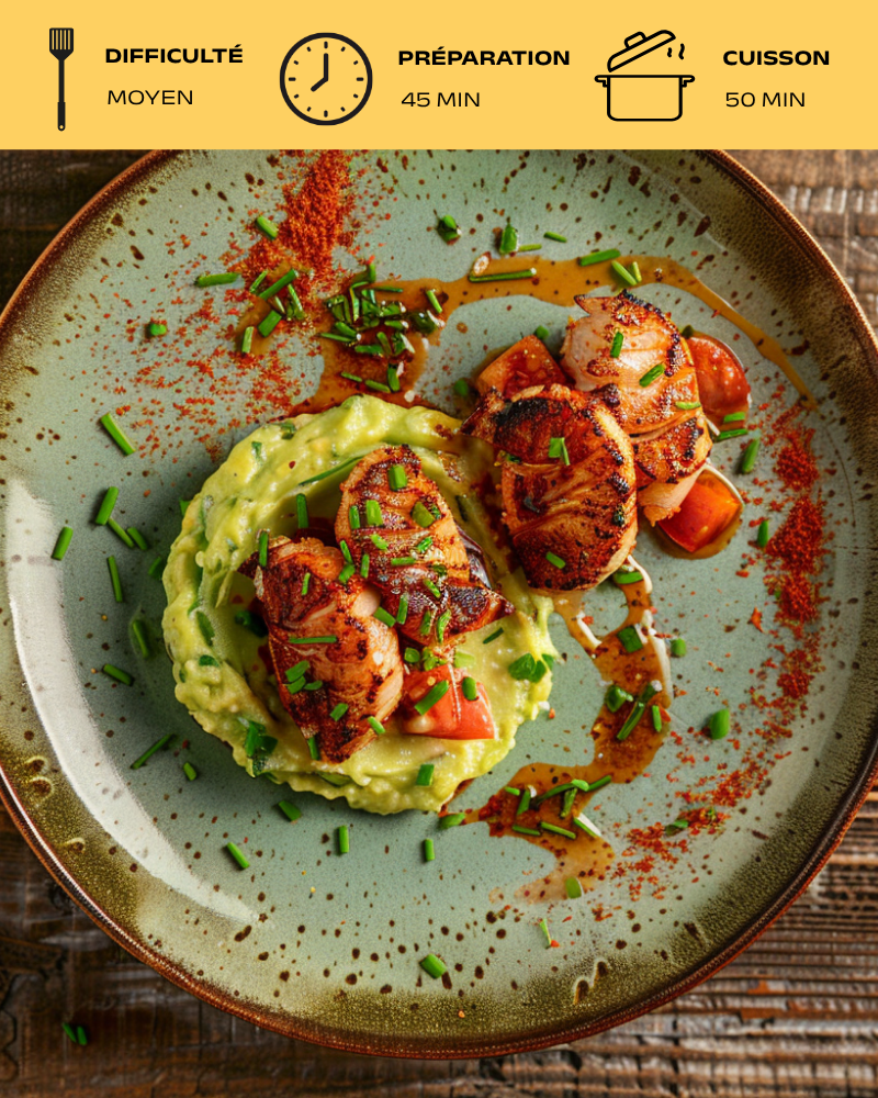 Crabe royal grillé et crème d'avocat